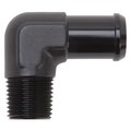 Edelbrock HOSE END 90-DEGREE 1/2 NPT TO 3/4 BARB BLACK ANODIZE 8165